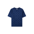 T-shirt oversize coton bio bleu marine monogramme ton sur ton