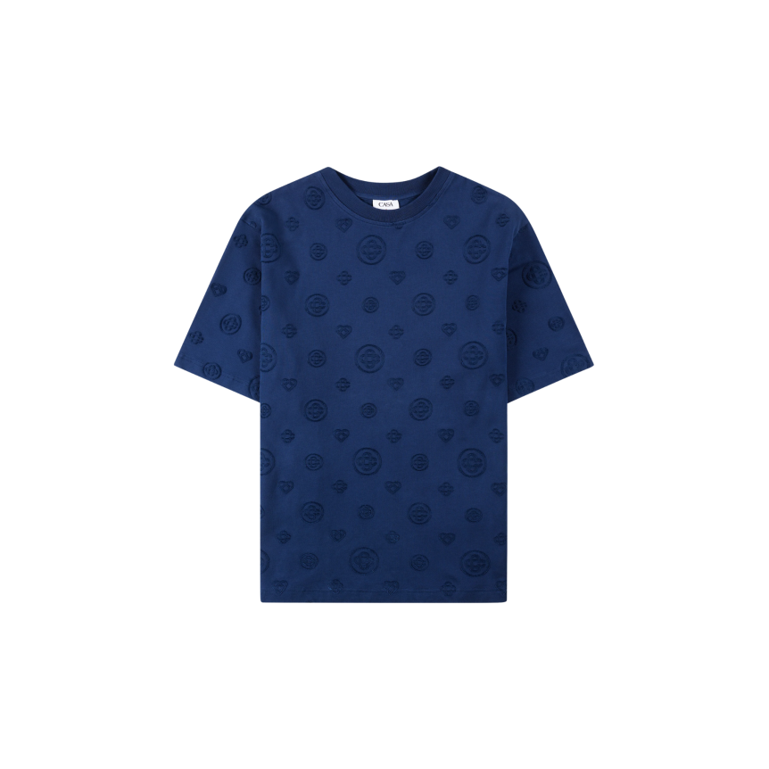 T-shirt oversize CASABLANCA coton bio bleu marine monogramme ton sur ton