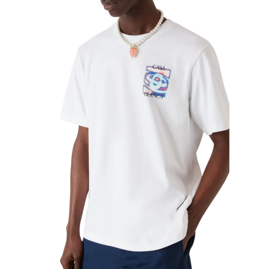 T‑shirt col rond CASABLANCA manche courte coton blanc logo Heat Map