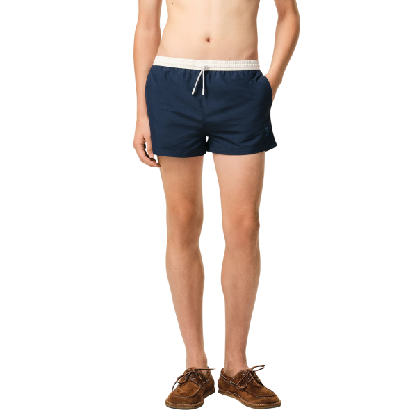 Short de bain AMI Paris nylon bleu marine ceinture blanche