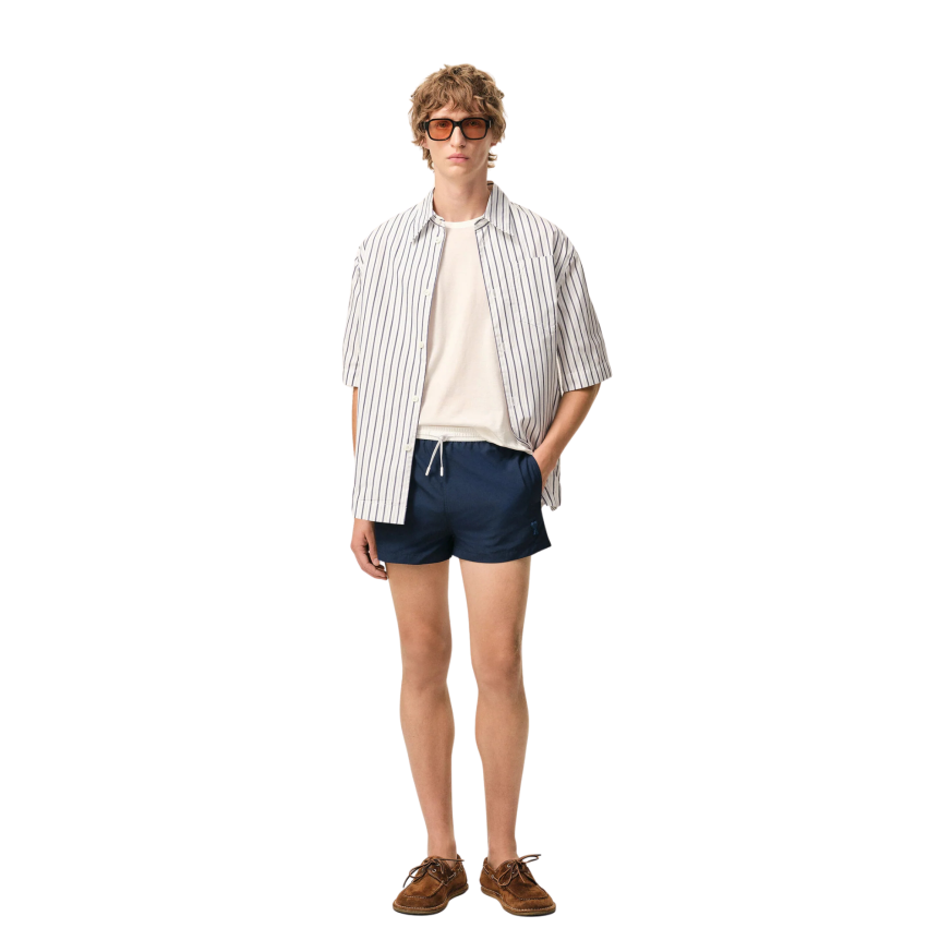 Short de bain AMI Paris nylon bleu marine ceinture blanche