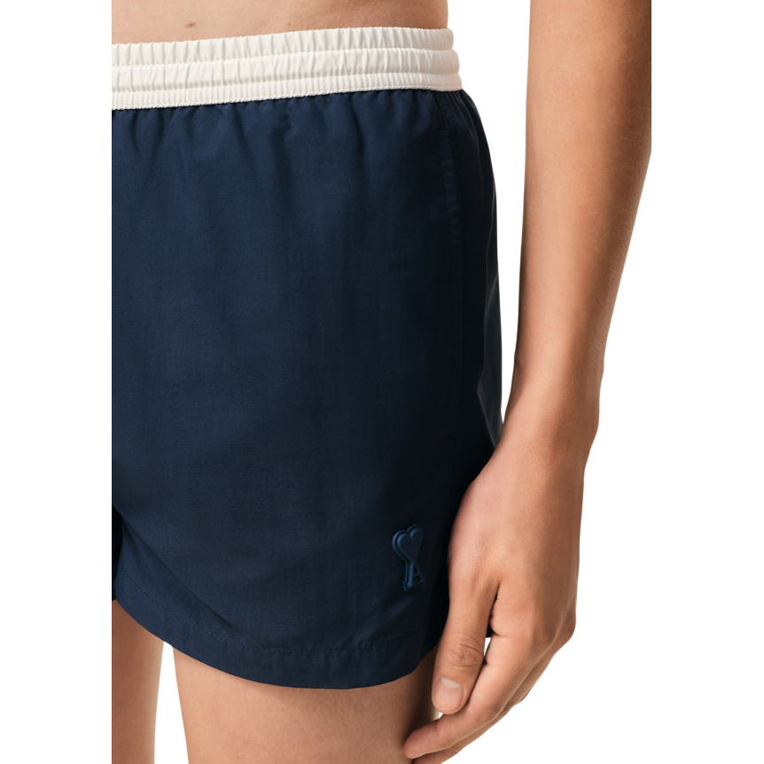 Short de bain AMI Paris nylon bleu marine ceinture blanche