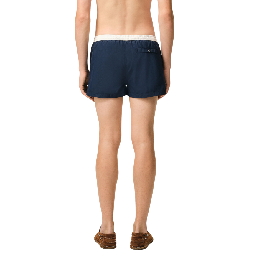 Short de bain AMI Paris nylon bleu marine ceinture blanche
