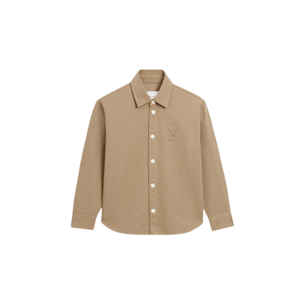 Surchemise à boutons AMI Paris Atwill de coton beige gros coeur crochet poitrine