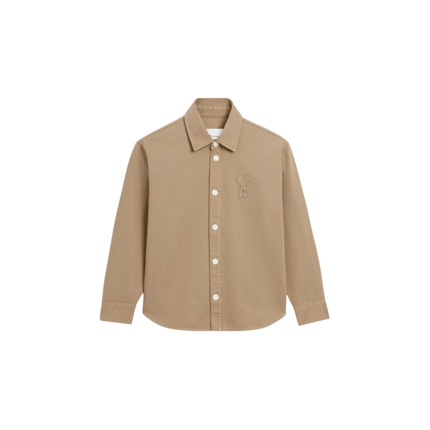 Surchemise à boutons AMI Paris Atwill de coton beige gros coeur crochet poitrine