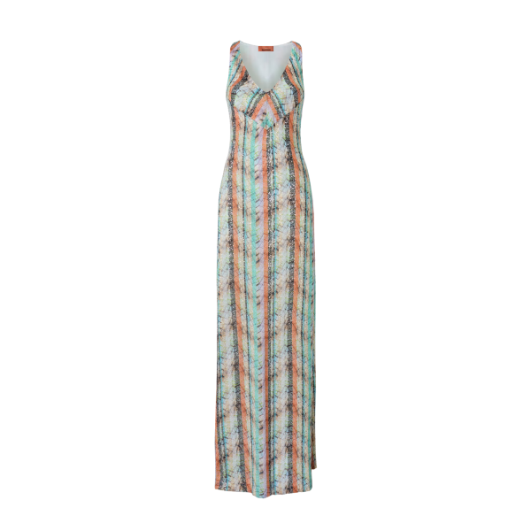 Robe longue MISSONI sans manches col V mélange de viscose lamé multicolore