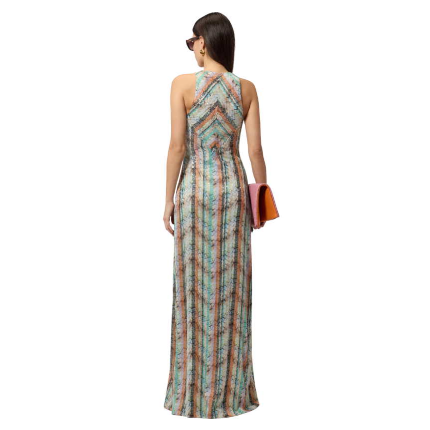 Robe longue MISSONI sans manches col V mélange de viscose lamé multicolore