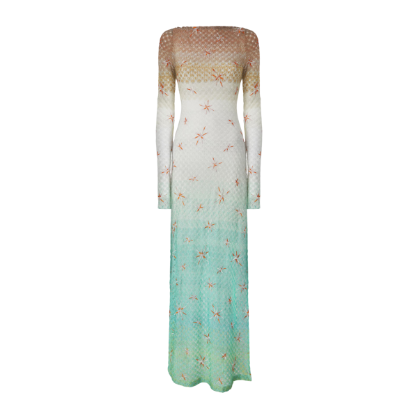 Robe longue de plage MISSONI viscose lamé motif toile d’araignée dégradé broderie