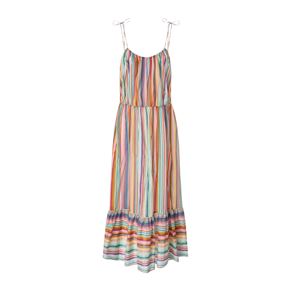 Robe longue de plage MISSONI à volants coton soie à motif zigzag multicolore