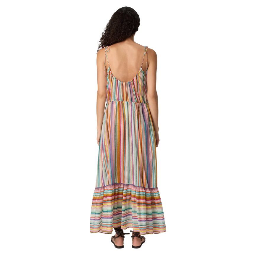Robe longue de plage MISSONI à volants coton soie à motif zigzag multicolore