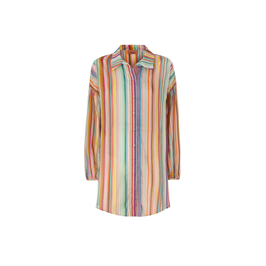 Chemise manche longue MISSONI coton soie à motif zigzag multicolore