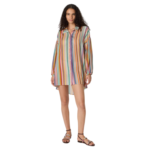 Chemise manche longue MISSONI coton soie à motif zigzag multicolore