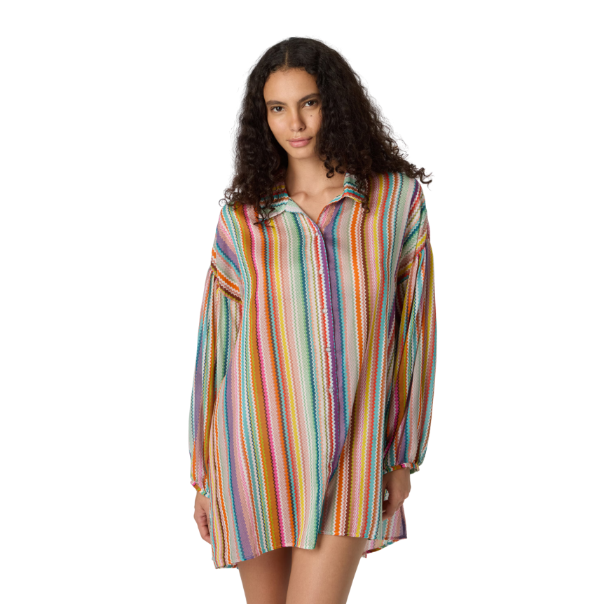 Chemise manche longue MISSONI coton soie à motif zigzag multicolore