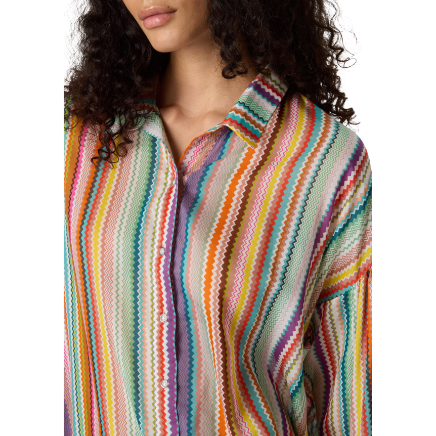 Chemise manche longue MISSONI coton soie à motif zigzag multicolore