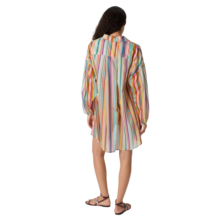 Chemise manche longue MISSONI coton soie à motif zigzag multicolore