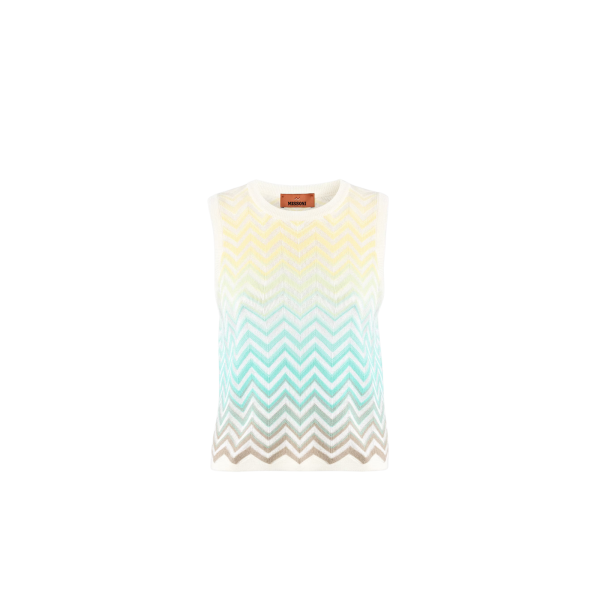 Top sans manches MISSONI en coton et viscose à motif chevron dégradé jaune turquoise