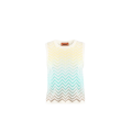 Top sans manches en coton et viscose à motif chevron dégradé jaune turquoise