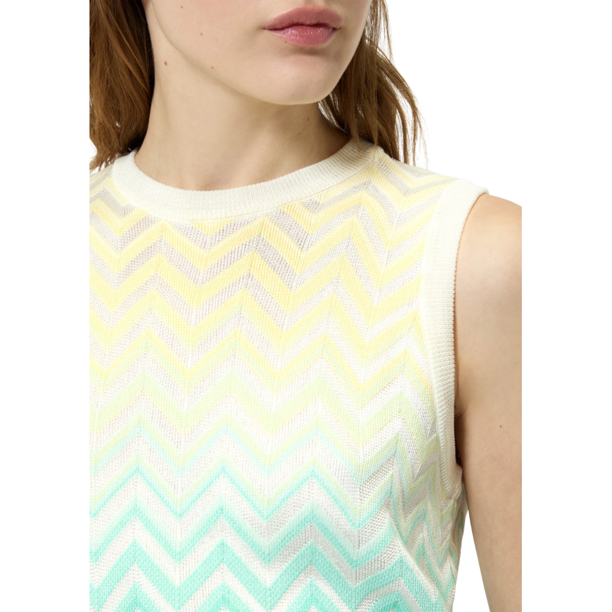 Top sans manches MISSONI en coton et viscose à motif chevron dégradé jaune turquoise