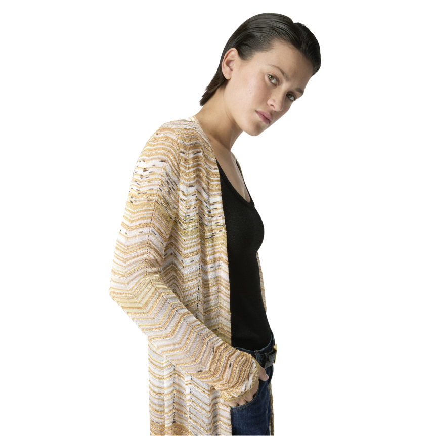 Cardigan MISSONI en viscose lamé à motif chevron paillette doré