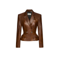 Blazer court cintré péplum cuir mouton marron délavé