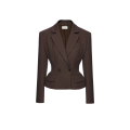 Blazer court cintré lin marron