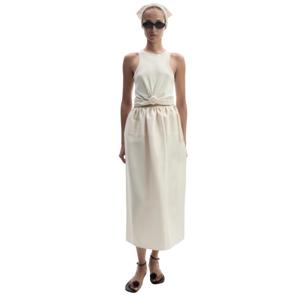 Top Débardeur court MAGDA BUTRYM coton mélangé écru nœud rose taille