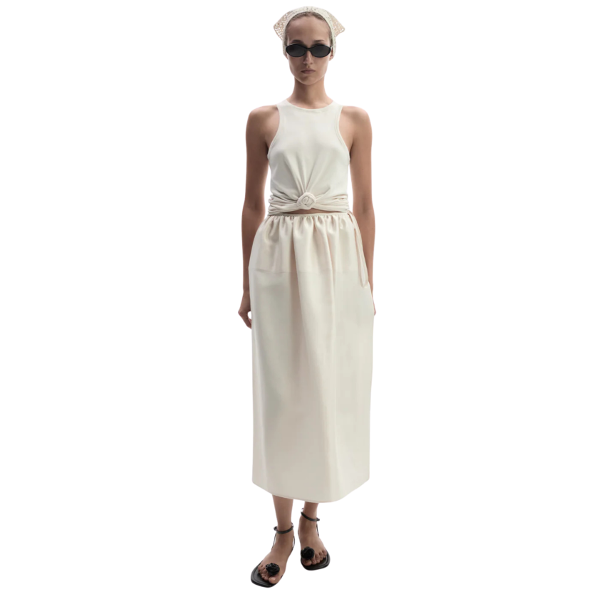 Top Débardeur court MAGDA BUTRYM coton mélangé écru nœud rose taille