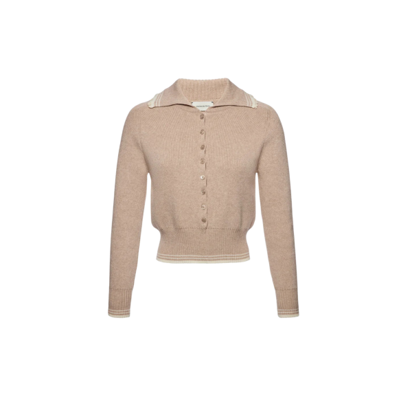 Pull col polo MAGDA BUTRYM réversible boutonné coton cachemire beige dentelle