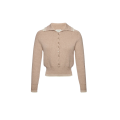 Pull col polo réversible boutonné coton cachemire beige dentelle