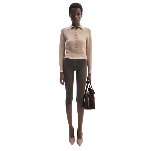 Pull col polo MAGDA BUTRYM réversible boutonné coton cachemire beige dentelle