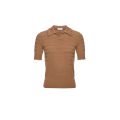 Pull polo col V manche courte volants maille viscose ajouré camel