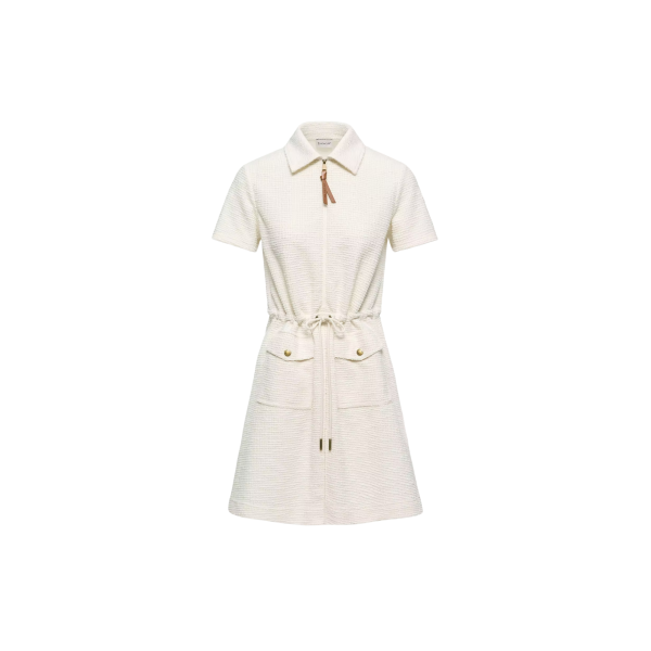 Mini robe col polo zippé MONCLER bouclé écru cordon taille