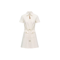 Mini robe col polo zippé bouclé écru cordon taille