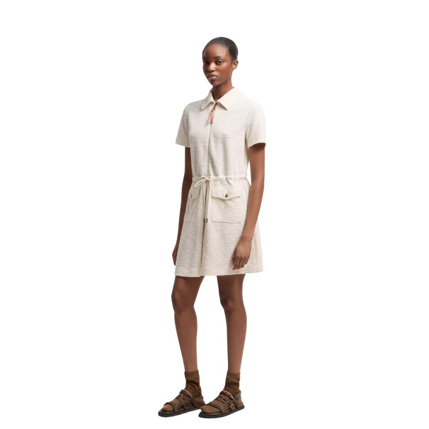 Mini robe col polo zippé MONCLER bouclé écru cordon taille
