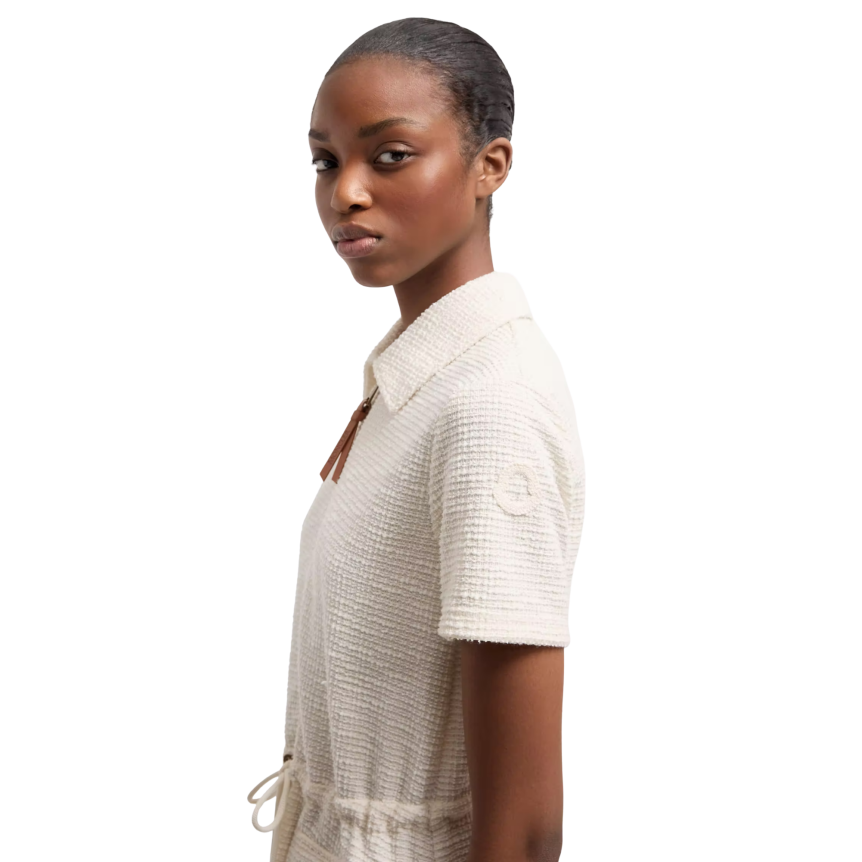 Mini robe col polo zippé MONCLER bouclé écru cordon taille