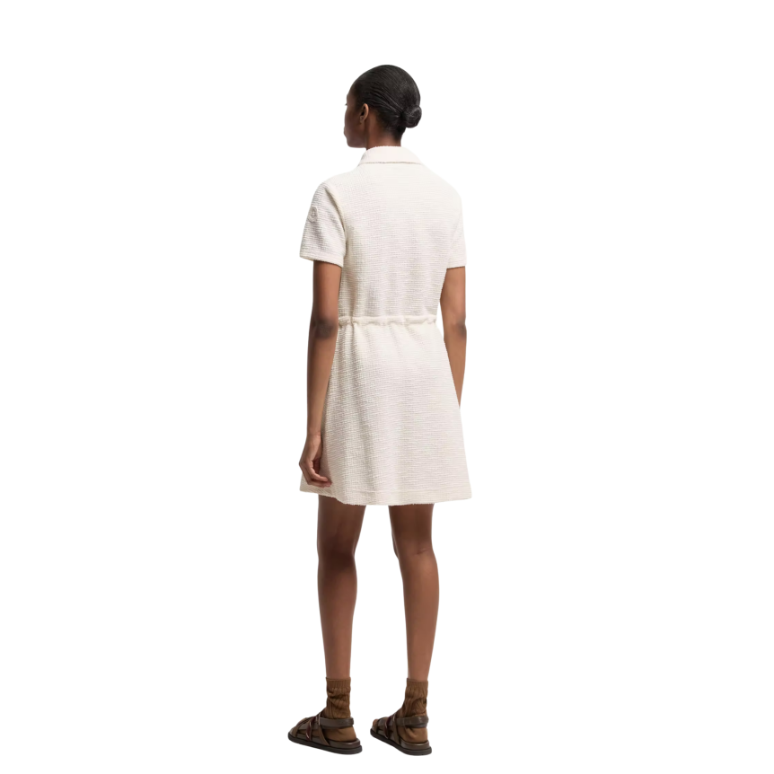 Mini robe col polo zippé MONCLER bouclé écru cordon taille