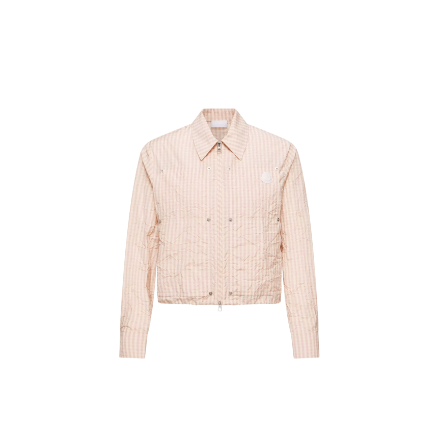 Blouson chemise zip MONCLER  coton mélangé carreaux vichy rose