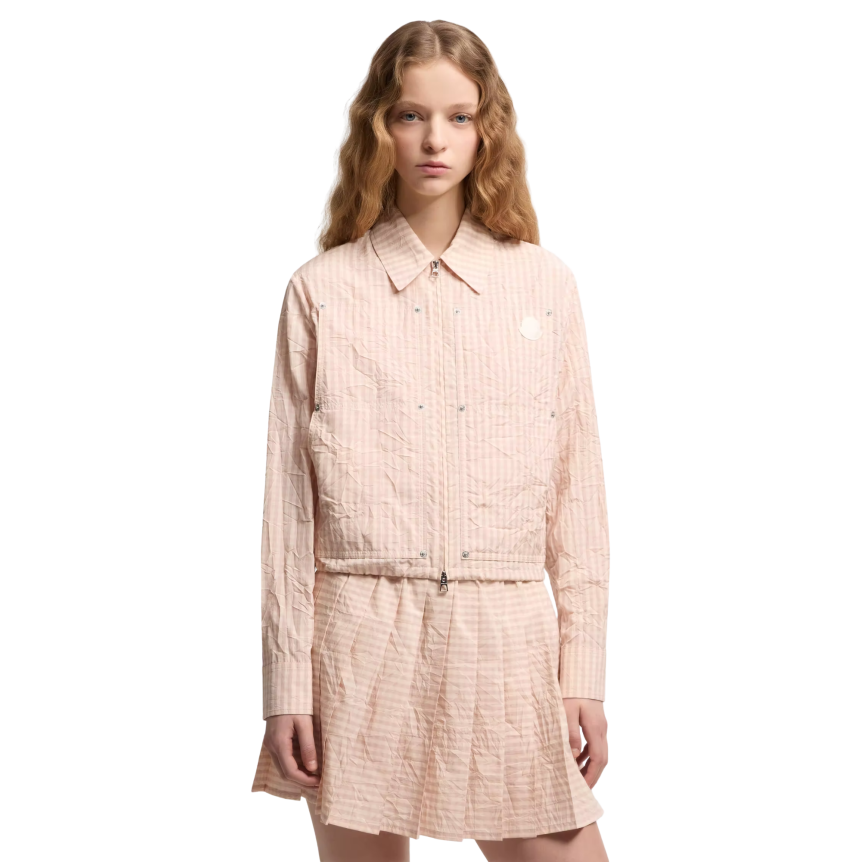 Blouson chemise zip MONCLER  coton mélangé carreaux vichy rose