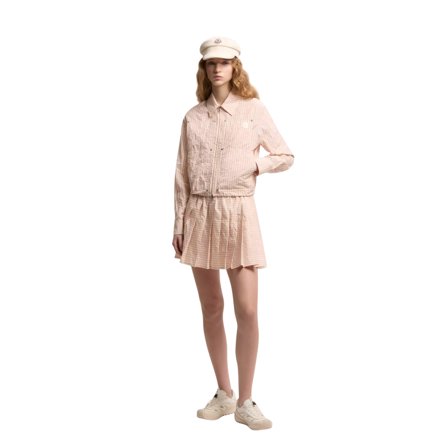 Blouson chemise zip MONCLER  coton mélangé carreaux vichy rose