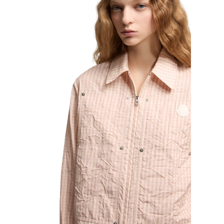 Blouson chemise zip MONCLER  coton mélangé carreaux vichy rose