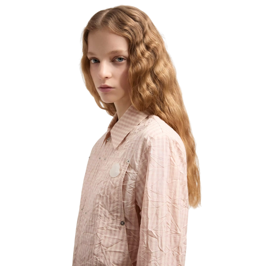 Blouson chemise zip MONCLER  coton mélangé carreaux vichy rose