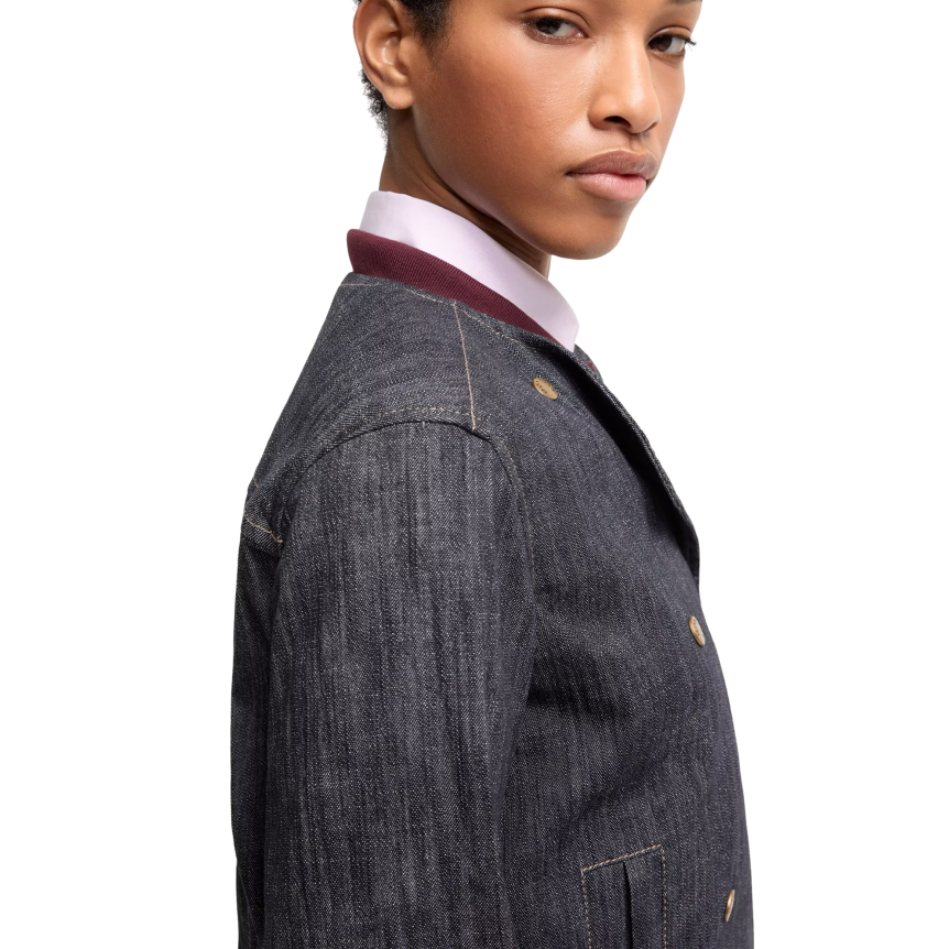 Veste à double boutonnage MONCLER Diervilla coton denim bleu brut capuche nylon