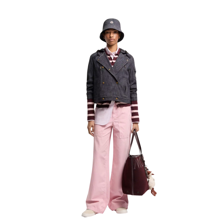 Veste à double boutonnage MONCLER Diervilla coton denim bleu brut capuche nylon