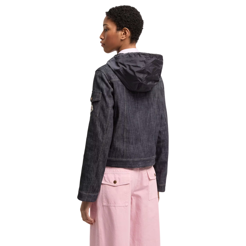 Veste à double boutonnage MONCLER Diervilla coton denim bleu brut capuche nylon