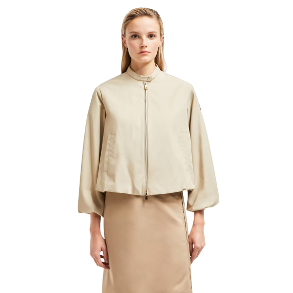 Blouson court zippé MONCLER Gruissan manche ballon coton mélangé beige
