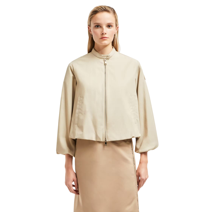 Blouson court zippé MONCLER Gruissan manche ballon coton mélangé beige