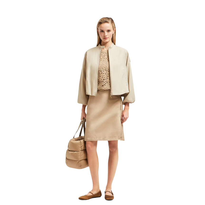 Blouson court zippé MONCLER Gruissan manche ballon coton mélangé beige