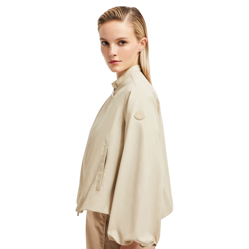 Blouson court zippé MONCLER Gruissan manche ballon coton mélangé beige