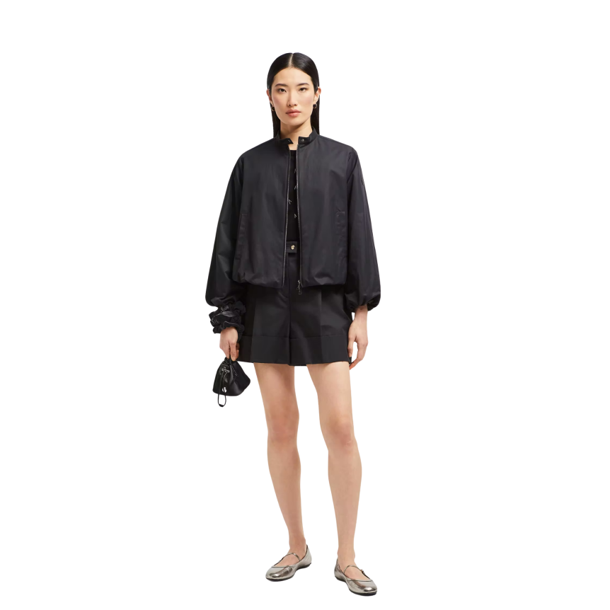 Blouson court zippé MONCLER Gruissan manche ballon coton mélangé noir