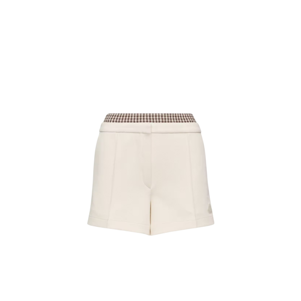 Short MONCLER coton mélangé écru taille carreaux vichy marron